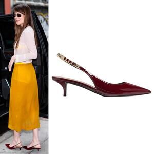 Gucci Signoria 45mm Patent Leather Slingback Pump Kitten Heel Red Size 37